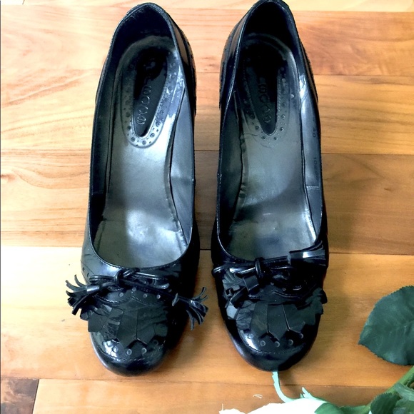 Shiny black real patent leather loafers with tassel & bow comfy block heels Eu39 - Picture 14 of 16